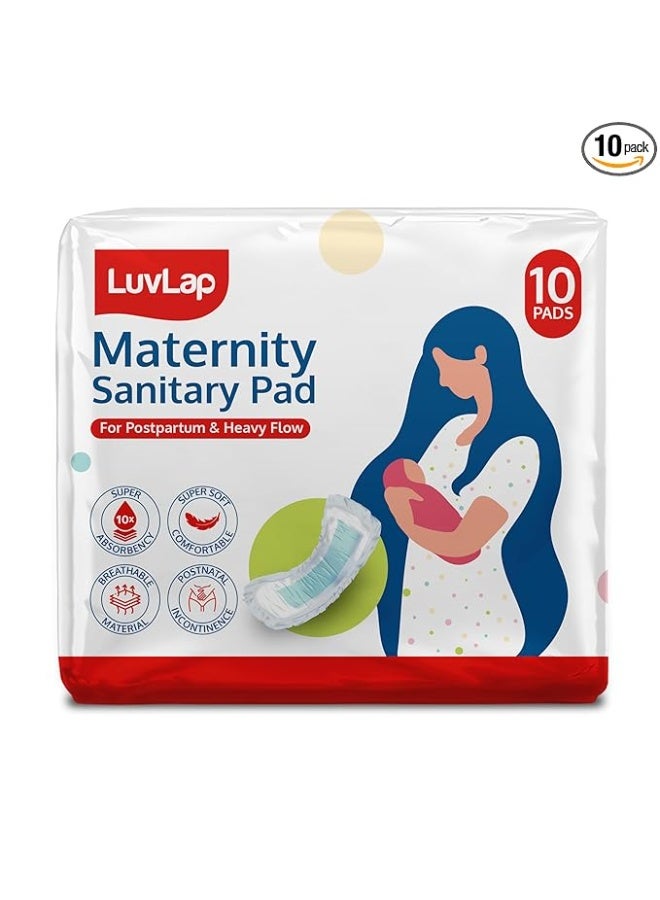 LuvLap Extra Absorbent Maternity Pad, Pack of 10 Pads, 0-2 Weeks Post-Birth, After Delivery Pad for Heavy Flow, Sanitary-Pad for Women, Ultra Soft-Pads for Maternity Flow, Postpartum Bleeding - Image 1